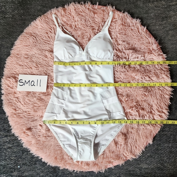 White Retro V-Neck One Piece Bathing Suit - Picture 6 of 10